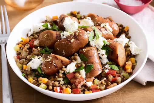 Warm Sausage And Lentil Salad With Goats Cheese