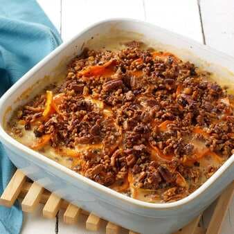 Chipotle Scalloped Sweet Potatoes With Spiced Pecans