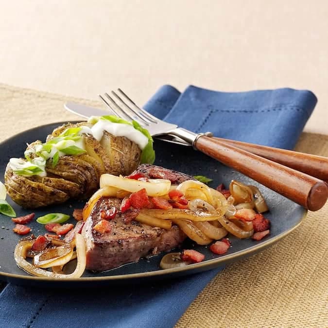 Steaks With Molasses-Glazed Onions
