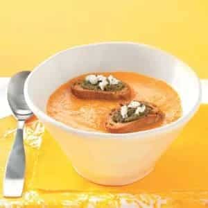 Yellow Tomato Soup with Goat Cheese Croutons