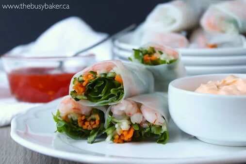 Vegetable Spring Rolls with Shrimp and Sriracha Dipping Sauce