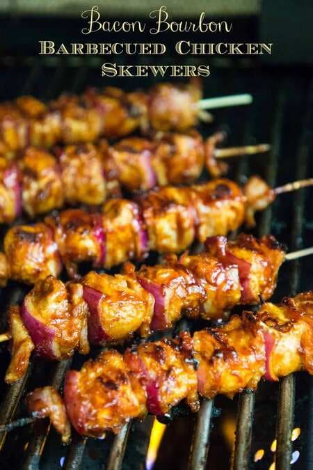 Barbecued Bacon Bourbon Chicken Skewers