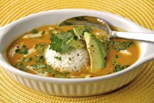 Curried Coconut Pumpkin Soup With Chicken And Jasmine Rice