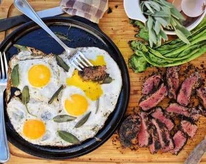 Kona Crusted Steak & Sage Fried Eggs On The Grill