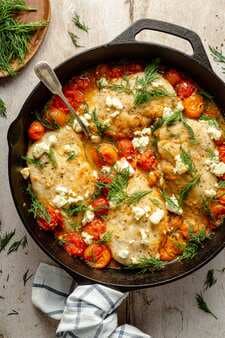 Pan Roasted Chicken with Cherry Tomatoes Feta and Herbs