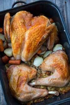 Deconstructed Turkey And Stuffing With Vegetables In One Roaster