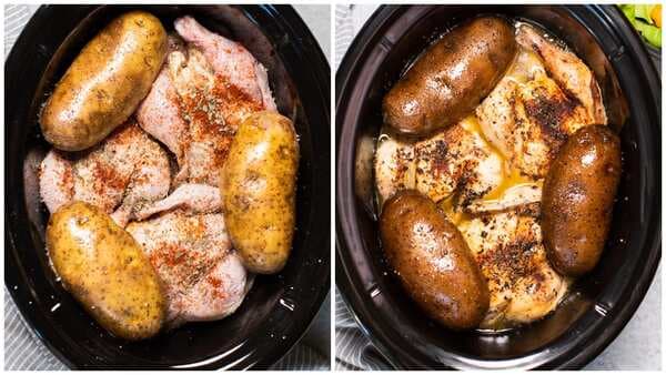 Slow Cooker Cornish Game Hens And Baked Potatoes