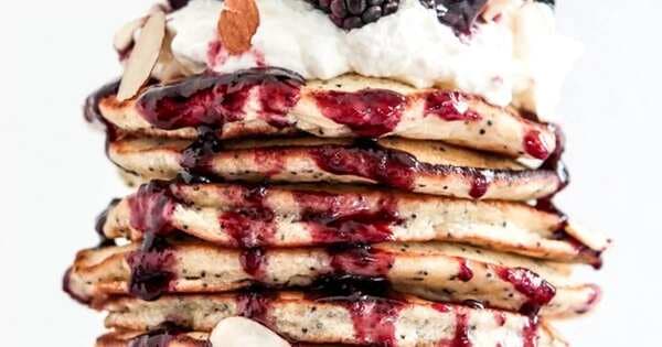 Almond Poppyseed Pancakes With Cherry Syrup