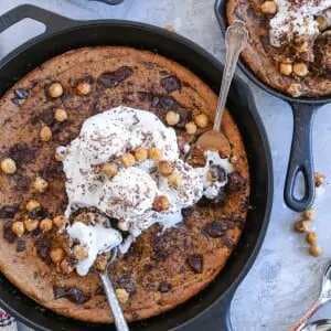 Almond Butter Chocolate Chip Chickpea Skillet Cookie