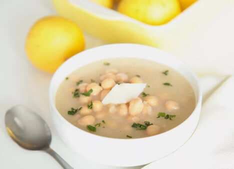 Lemon Miso Broth With Chickpeas And Shaved Parmesan