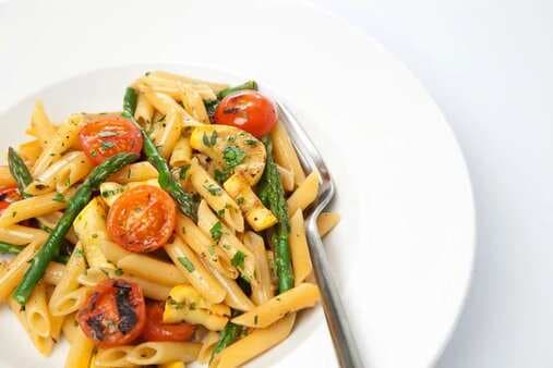 Penne Pasta With Asparagus Pancetta And Cherry Tomatoes