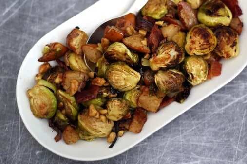 Roasted Brussels Sprouts With Pears Walnuts And Bacon