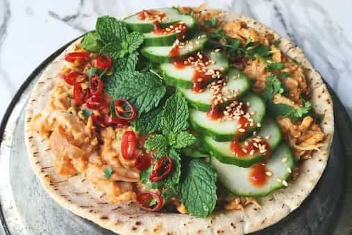 Spicy Thai Chicken Salad Wrap With Sesame Peanut Dressing