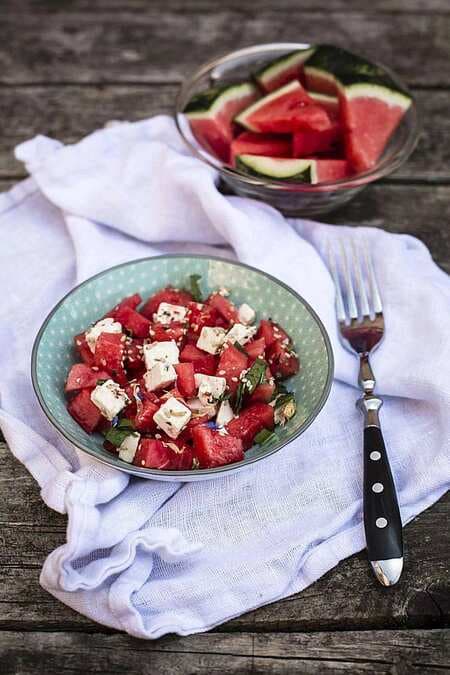 Feta Watermelon & Prosciutto Salad With Honey Vinaigrette