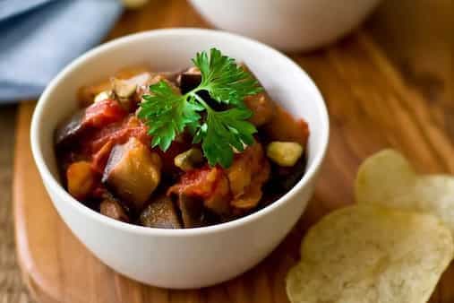 Braised Eggplant With Potatoes In Tomato Sauce