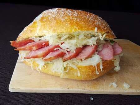 Broodje Rookworst--Dutch Sausage And Sauerkraut Sandwich
