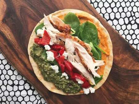 Chicken Provencal Wrap With Spinach Goat Cheese And Peppadews