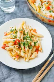 Penne Pasta Bake With Tomatoes And Mozzarella Cheese