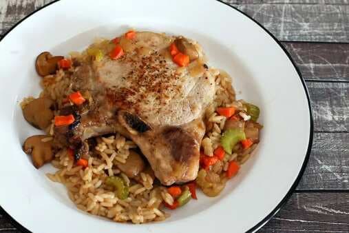 Pork Chop And Rice Casserole With Mushrooms And Gravy