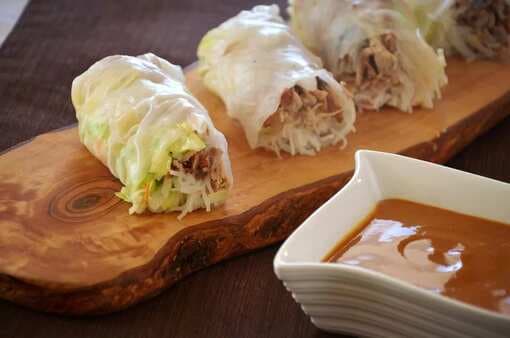Fresh Pulled Pork Spring Rolls With Mustard Barbecue Dipping Sauce