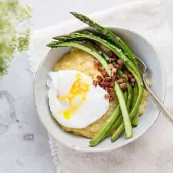 Polenta with Asparagus Pancetta and a Poached Egg
