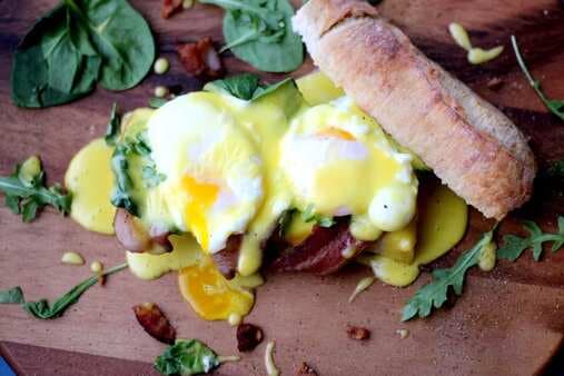 Eggs Benedict With Spinach, Arugula And Bacon