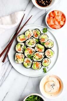 Spicy Salmon And Avocado Cauliflower Rice Sushi Roll