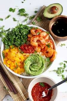 Spicy Shrimp, Mango And Avocado Sushi Bowl