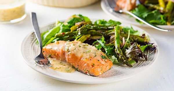 Slow Roasted Salmon with a Lemon and Butter Sauce