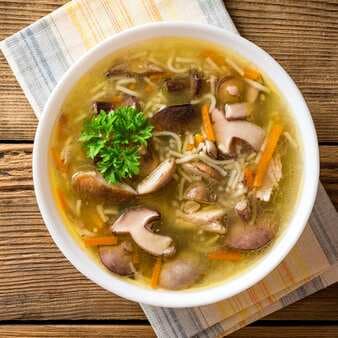 Chicken And Mushroom Noodles Soup