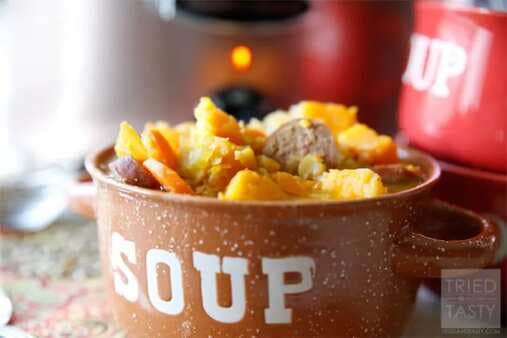 Split Pea Sausage & Sweet Potato Soup