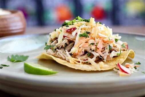 Lime Pulled Chicken Tostadas With Coleslaw