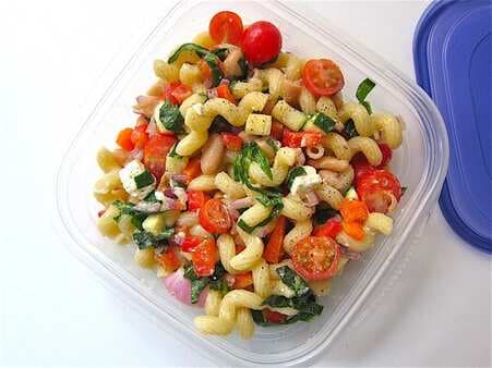 Mediterranean Pasta Salad With Colorful Vegetables And Feta