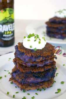 Purple Mashed Potato Pancakes with Garlic and Pancetta
