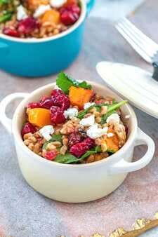 Roasted Cranberry Farro Salad with Curry Dressing