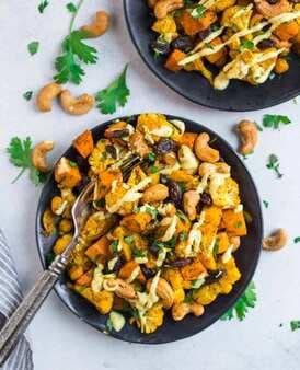 Roasted Cauliflower Salad With Chickpeas And Creamy Curry Dressing