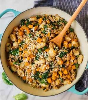 One Skillet Butternut Squash Gnocchi With Italian Sausage And Spinach