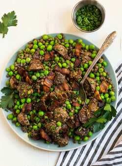 Pea, Potato And Lentil Salad With Bacon Dressing