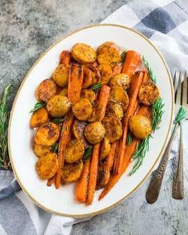 Roasted Potatoes And Carrots With Rosemary And Honey