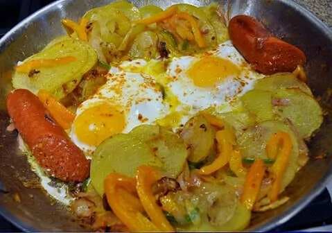 Fried Potatoes With Sausage And Eggs