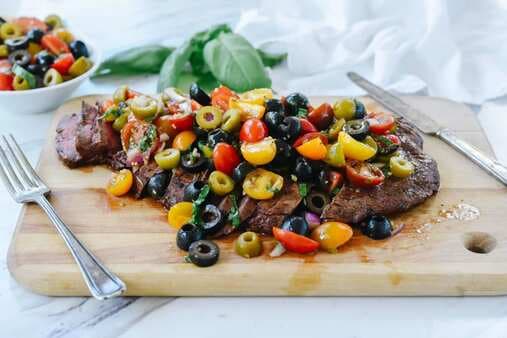 Grilled Flank Steak With Tomato Olive Relish