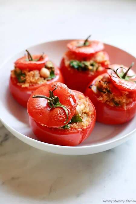 Healthy Baked Stuffed Tomatoes With Quinoa, Spinach, And Chickpeas