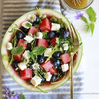 Watermelon Salad With Arugula, Feta, Mint, And Blueberries